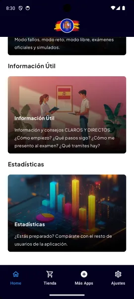 Información útil y Estadísticas de la app.